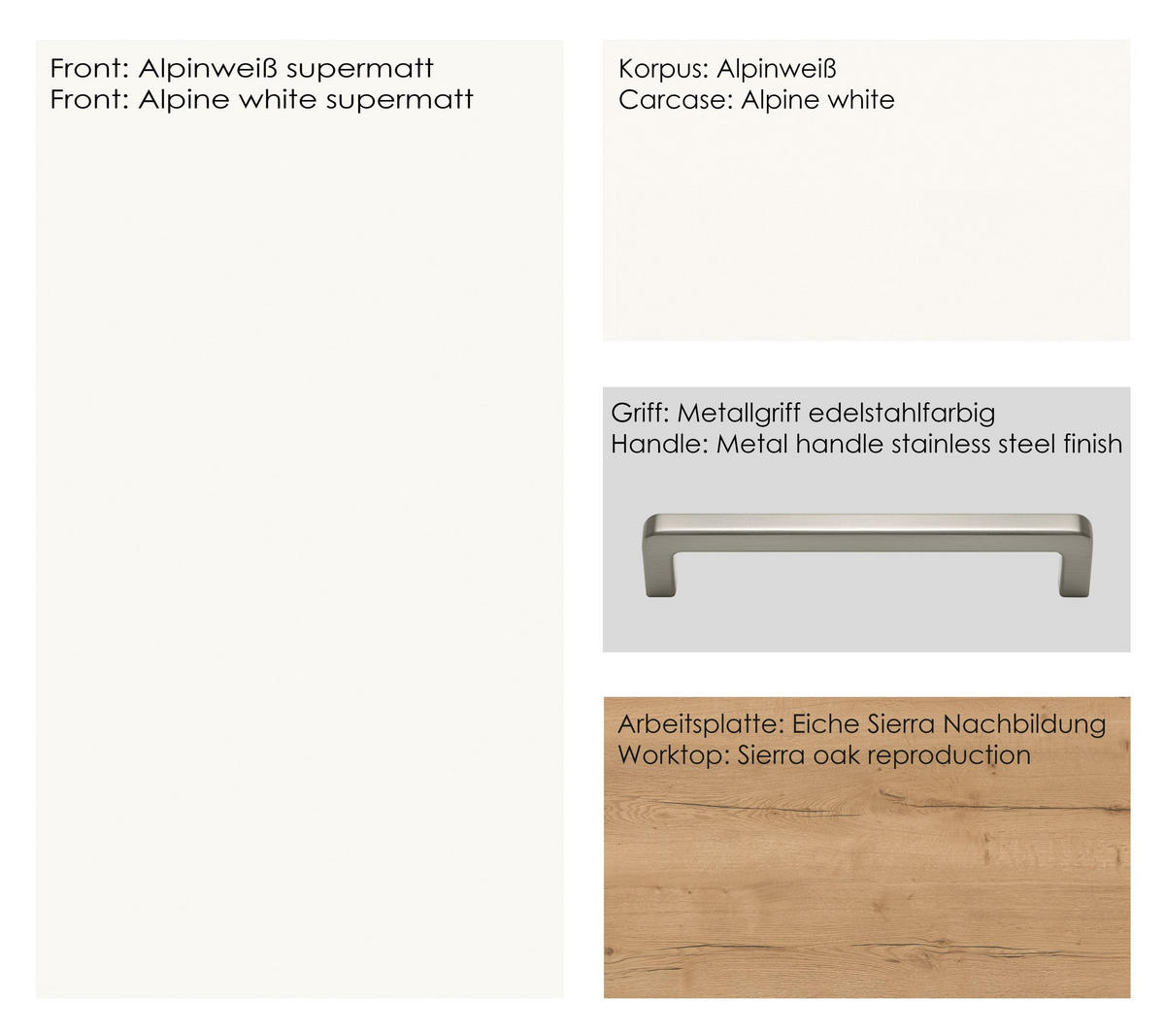 KÜCHENLEERBLOCK 300 cm   in Weiß, Eichefarben  - Edelstahlfarben/Eichefarben, MODERN, Holzwerkstoff/Metall (300cm) - Nobilia