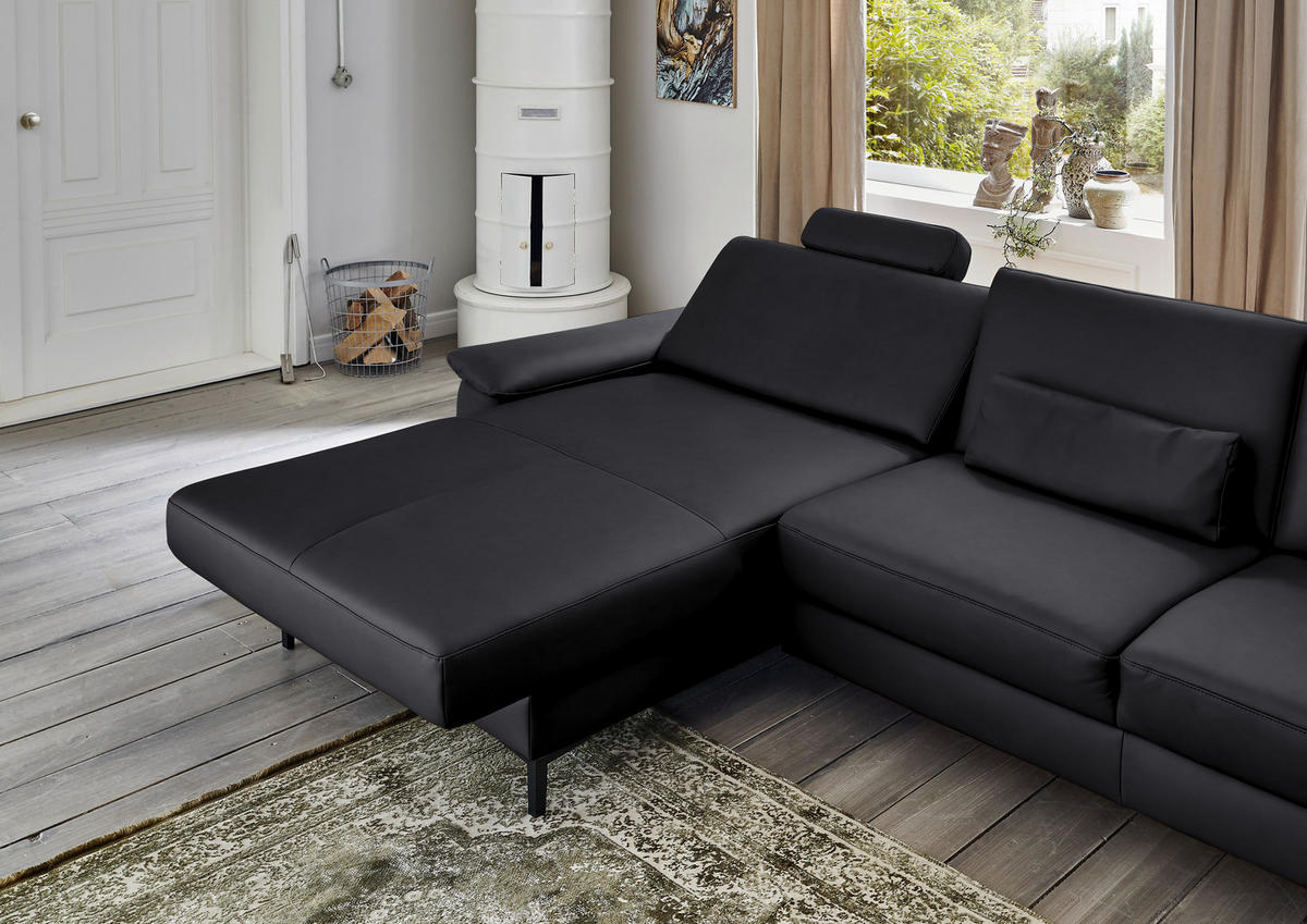 ECKSOFA in Echtleder Anthrazit  - Anthrazit/Schwarz, Design, Leder/Metall (176/334cm) - Dieter Knoll