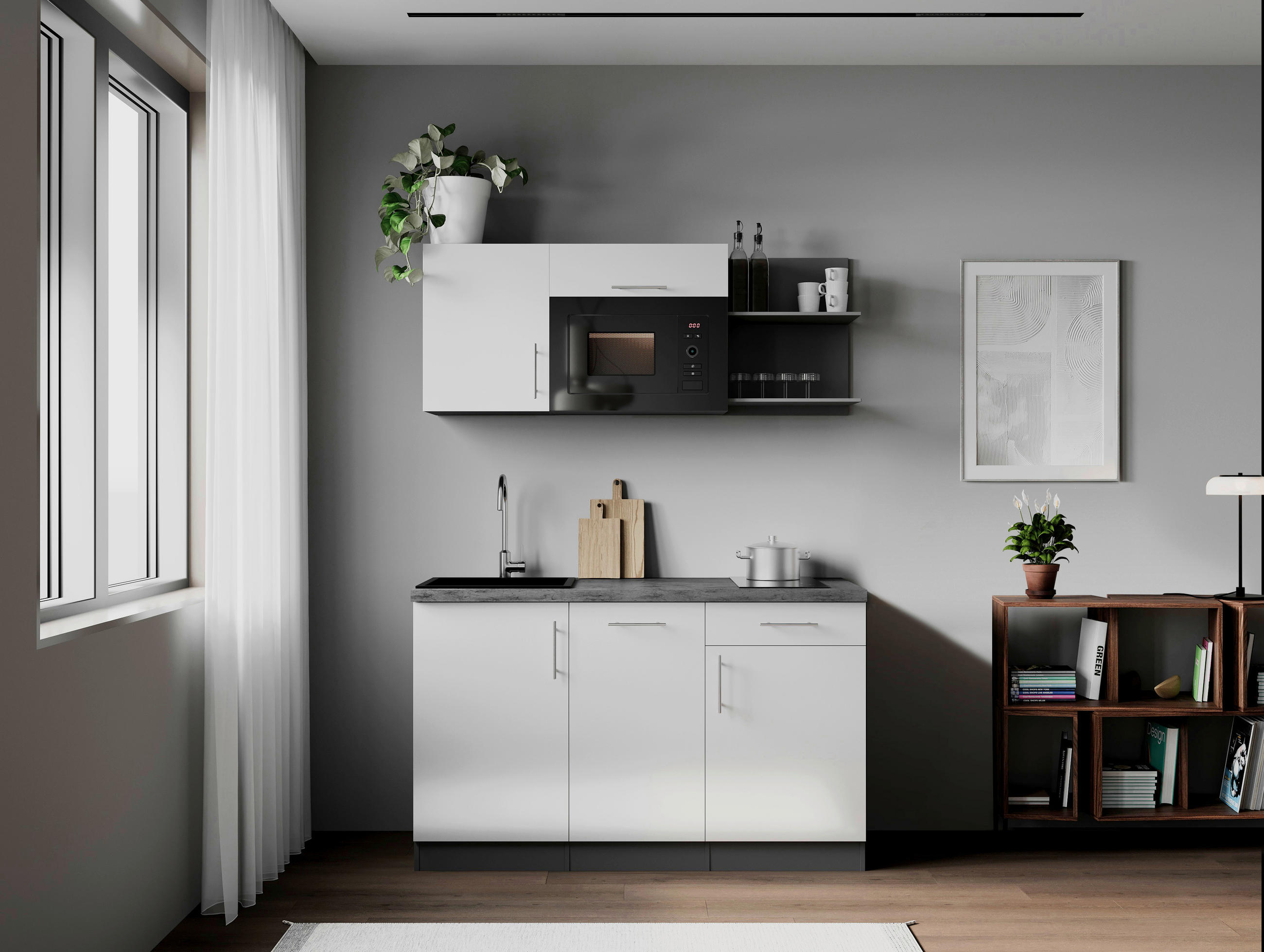 Kuchyňská linka Respekta v minimalistickém provedení, černá barva, rozměr 145 cm