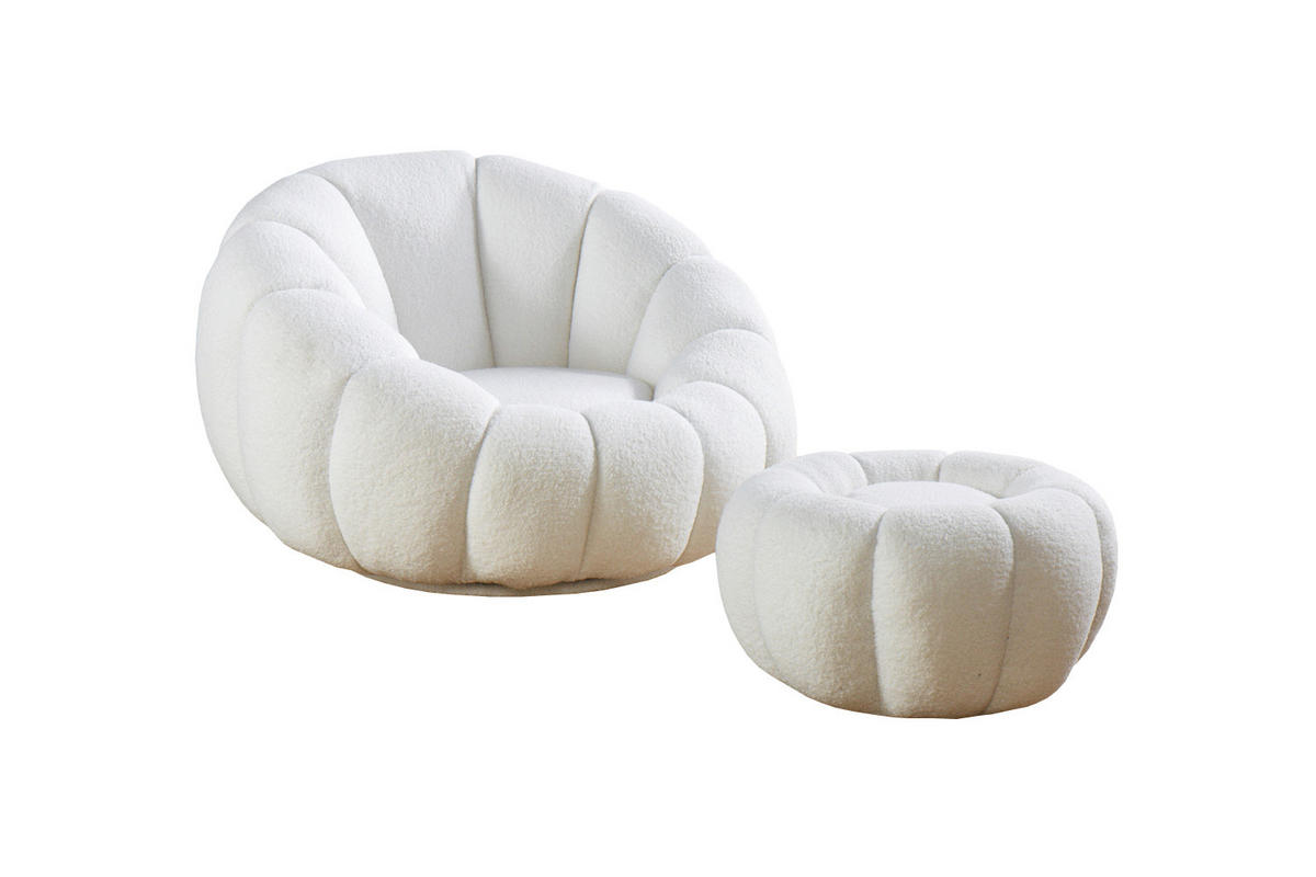 SESSELSET in Teddystoff Weiß  - Weiß, MODERN, Textil (97/65/95cm) - Livetastic