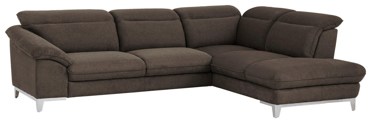 ECKSOFA in Chenille Dunkelbraun  - Chromfarben/Dunkelbraun, Design, Textil/Metall (293/232cm) - Livetastic