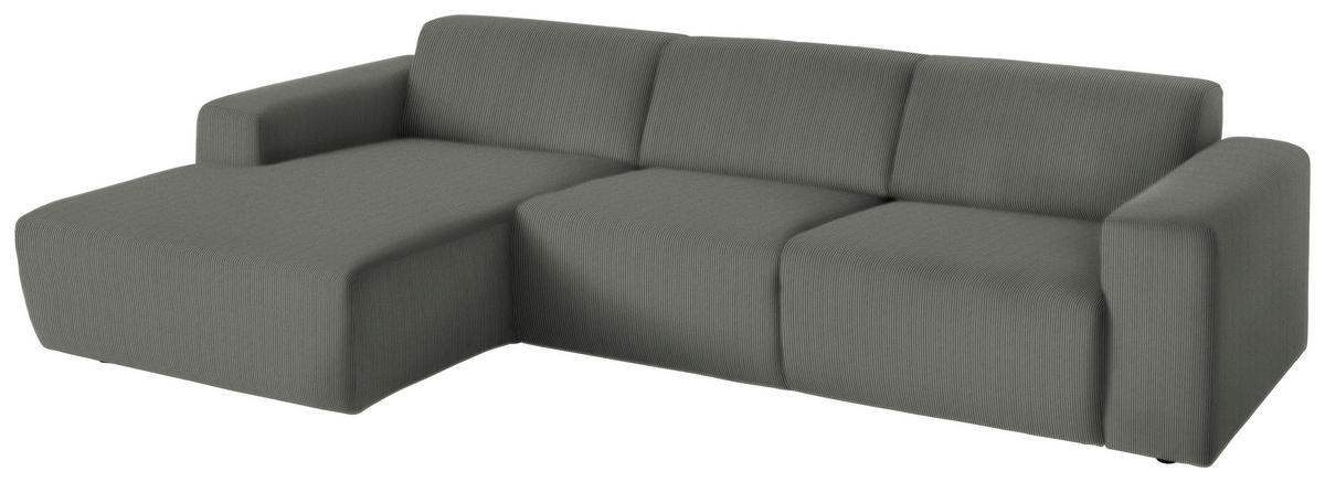 ECKSOFA in Feincord Grau  - Schwarz/Grau, Design, Kunststoff/Textil (174/302cm) - Beldomo Style