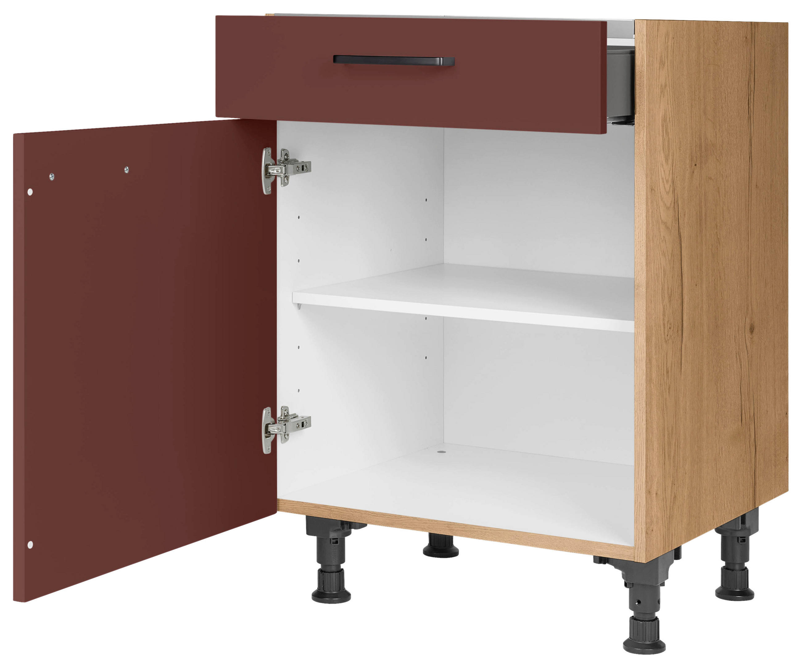 KOCHFELDUMBAUSCHRANK 60/87/56 cm  in Rot, Eichefarben  - Eichefarben/Rot, MODERN, Holzwerkstoff/Metall (60/87/56cm) - Nobilia