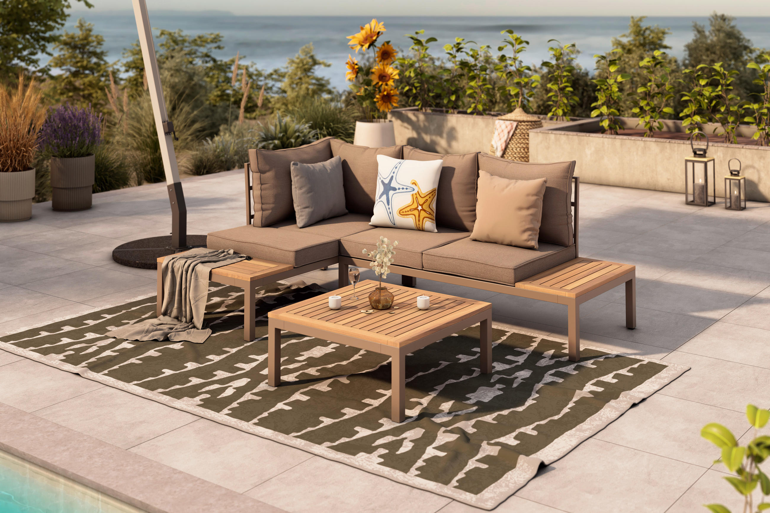 LOUNGEGARNITUR  138/207 cm  Akazie vollmassiv Stahl  - Naturfarben/Braun, MODERN, Holz/Metall (138/207cm) - Ambia Garden