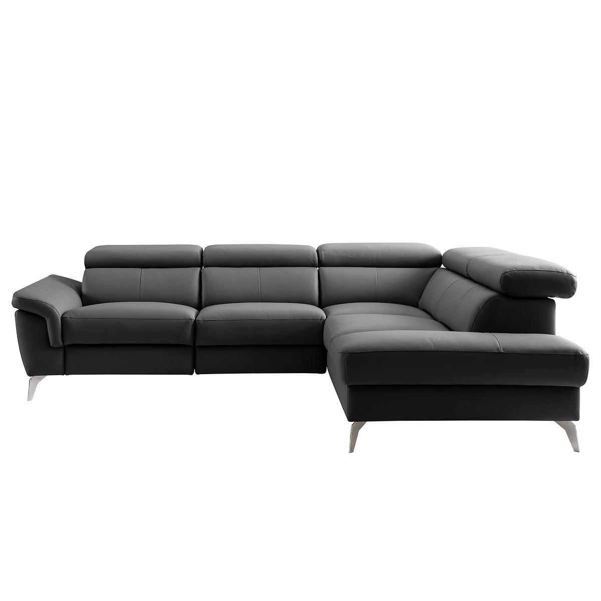 ECKSOFA SONO Schwarz Echtleder Lederlook Bettkasten, Armteilverstellung, Kopfteilverstellung  - Chromfarben/Schwarz, Design, Leder/Textil (265/210cm) - Livetastic