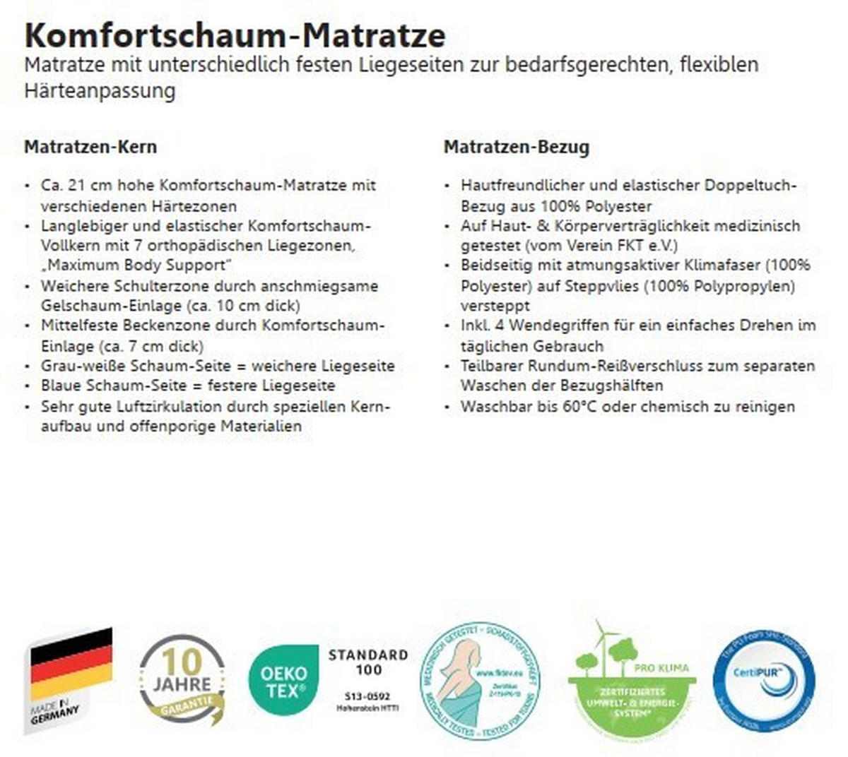 KOMFORTSCHAUMMATRATZE 2 Dreams 180/200 cm Höhe ca. 21 cm 7 -Zonen - Weiß, Basics, Textil (180/200cm) - Beco