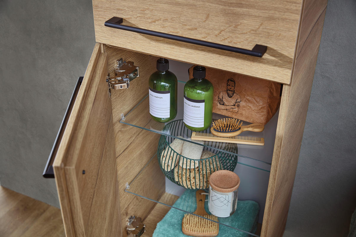 HOCHSCHRANK 45/168/31,8 cm  - Eichefarben/Schwarz, KONVENTIONELL, Glas/Holzwerkstoff (45/168/31,8cm) - Sadena