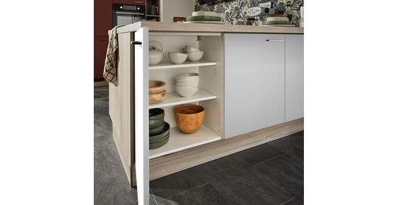 ECKKÜCHE  in Hellgrau, Tannenholzfarben  - Tannenholzfarben/Hellgrau, Design, Holzwerkstoff/Metall (121,6/280/150cm) - Xora