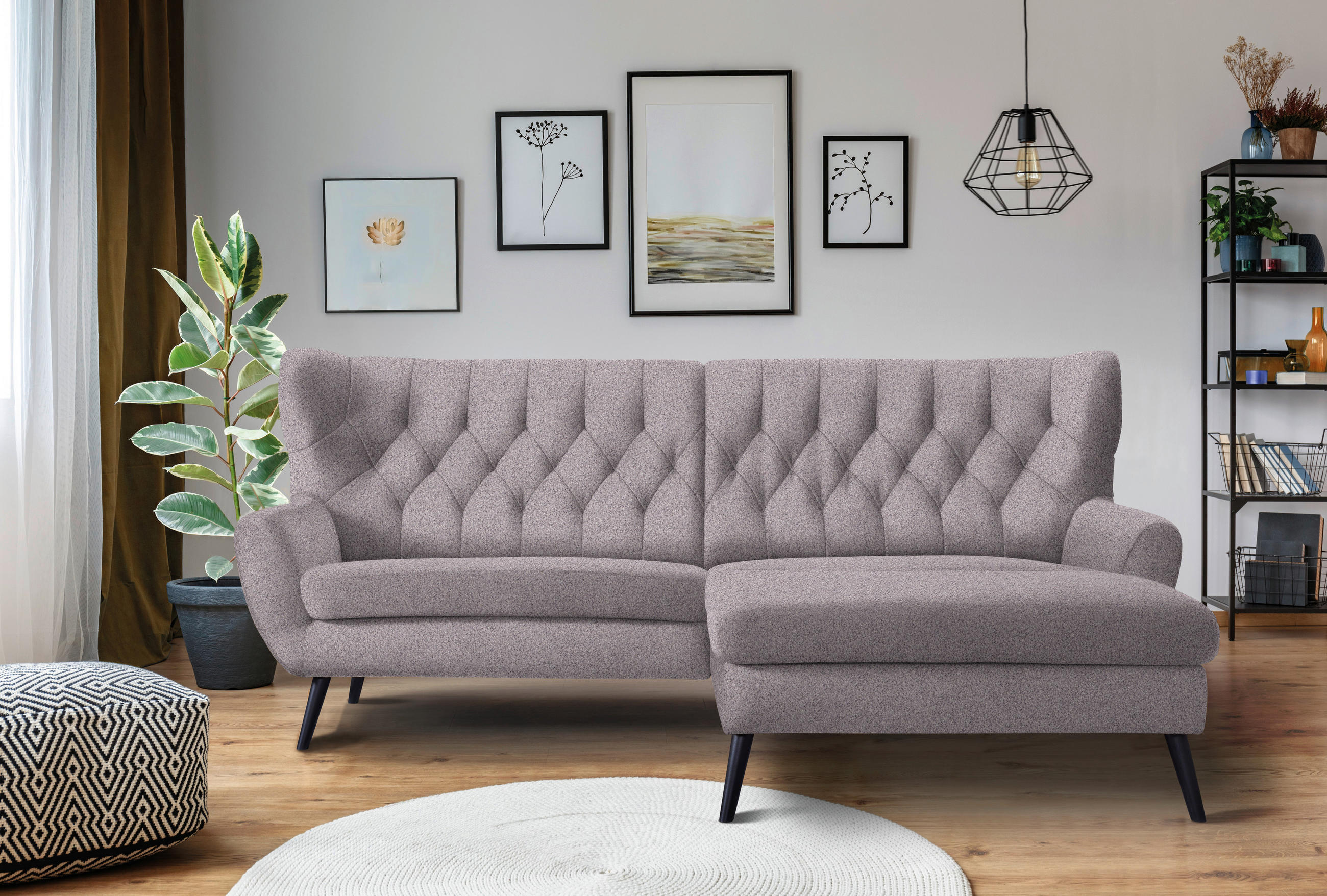 ECKSOFA in Flachgewebe Grau, Lila - Lila/Schwarz, Design, Holz/Textil (237/165cm) - Stylife