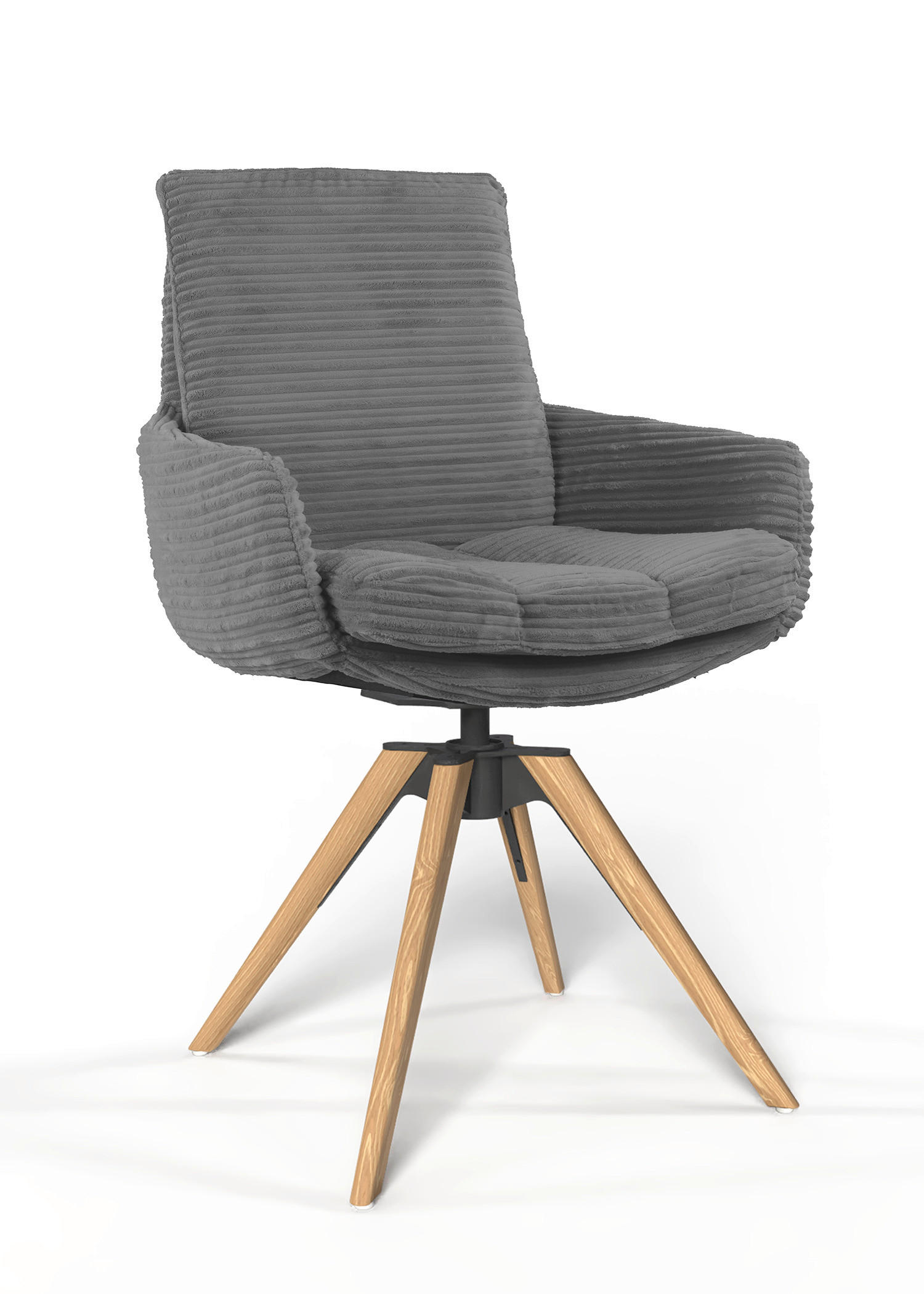 ARMLEHNSTUHL  Beinauswahl, Sitzfläche 360° drehbar, Stoff-/Lederauswahl gerippt  Dunkelgrau  - Eichefarben/Dunkelgrau, Design, Holz/Textil (60/91/62cm) - Valdera