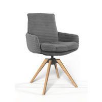 ARMLEHNSTUHL  Beinauswahl, Sitzfläche 360° drehbar, Stoff-/Lederauswahl gerippt  Dunkelgrau  - Eichefarben/Dunkelgrau, Design, Holz/Textil (60/91/62cm) - Valdera