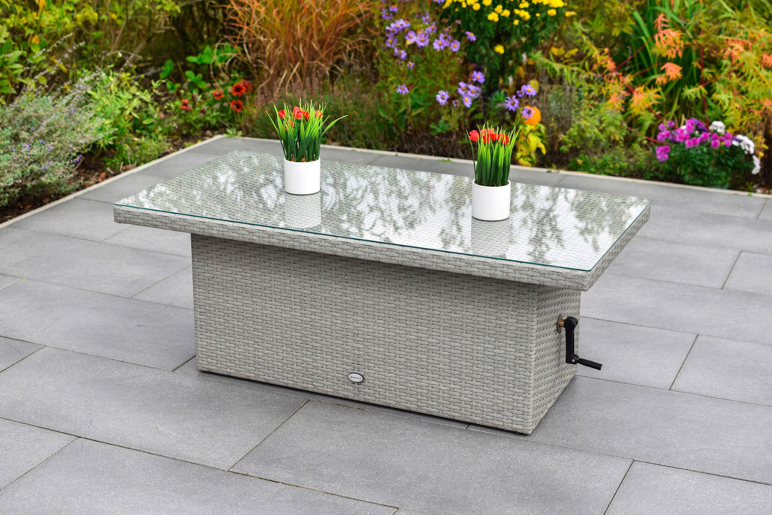 GARTENTISCH 120/60/46-68 cm Metall, Kunststoff rechteckig  - Grau, MODERN, Glas/Kunststoff (120/60/46-68cm) - Gardenson