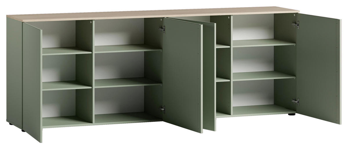 SIDEBOARD  240,1/89/43 cm  - grön/svart, Design, metall/trämaterial (240,1/89/43cm) - Voleo