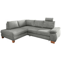 ECKSCHLAFSOFA Flachgewebe Hellgrau  inkl. Bettkasten, Schlaffunktion, Armteilverstellung, Sitztiefenverstellung, Liegefläche im Originalstoff  - Wildeiche/Hellgrau, MODERN, Holz/Textil (206/261cm) - Livetastic