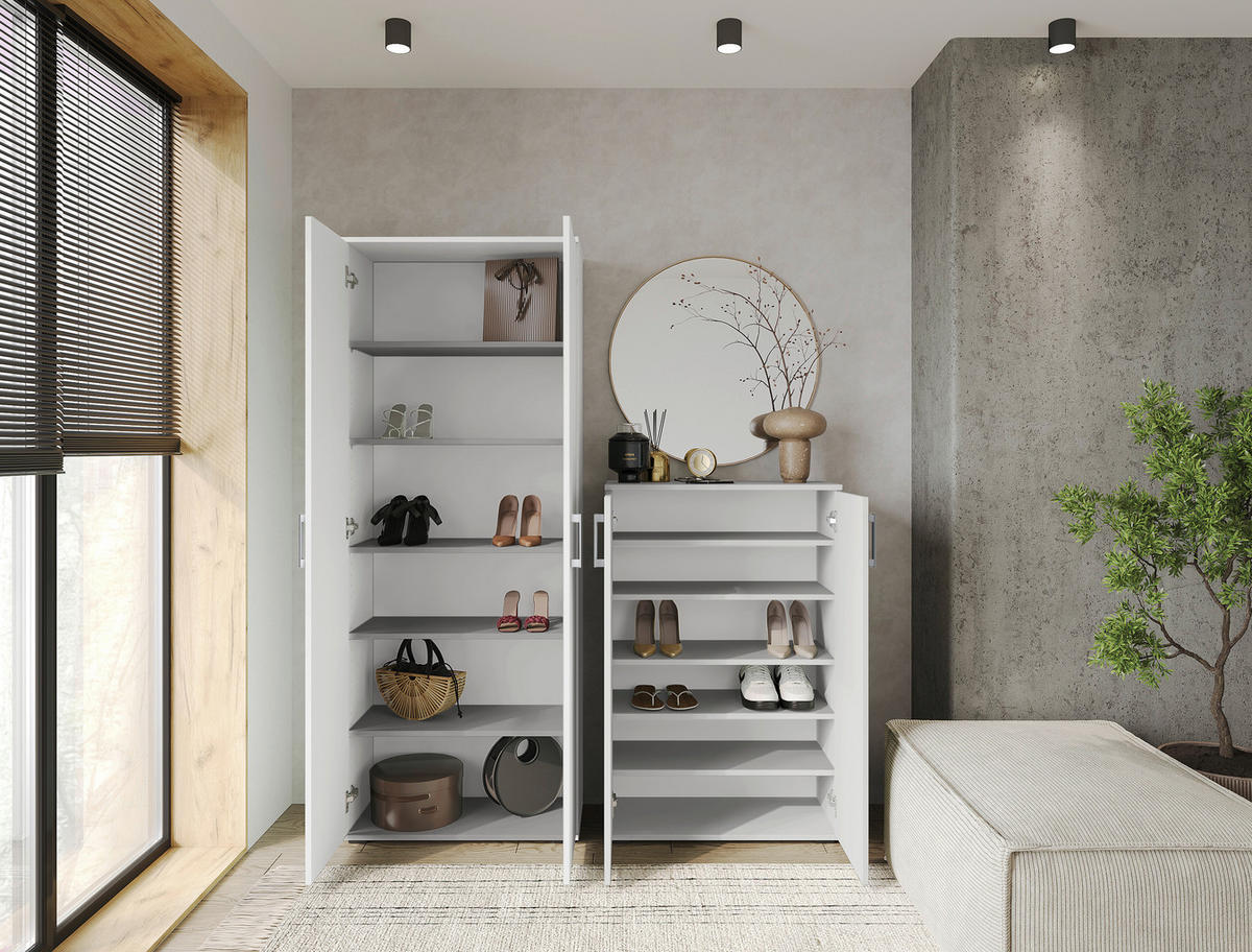 SCHUHSCHRANK Weiß  - Alufarben/Weiß, KONVENTIONELL, Holzwerkstoff/Kunststoff (70/106/33,4cm) - Xora