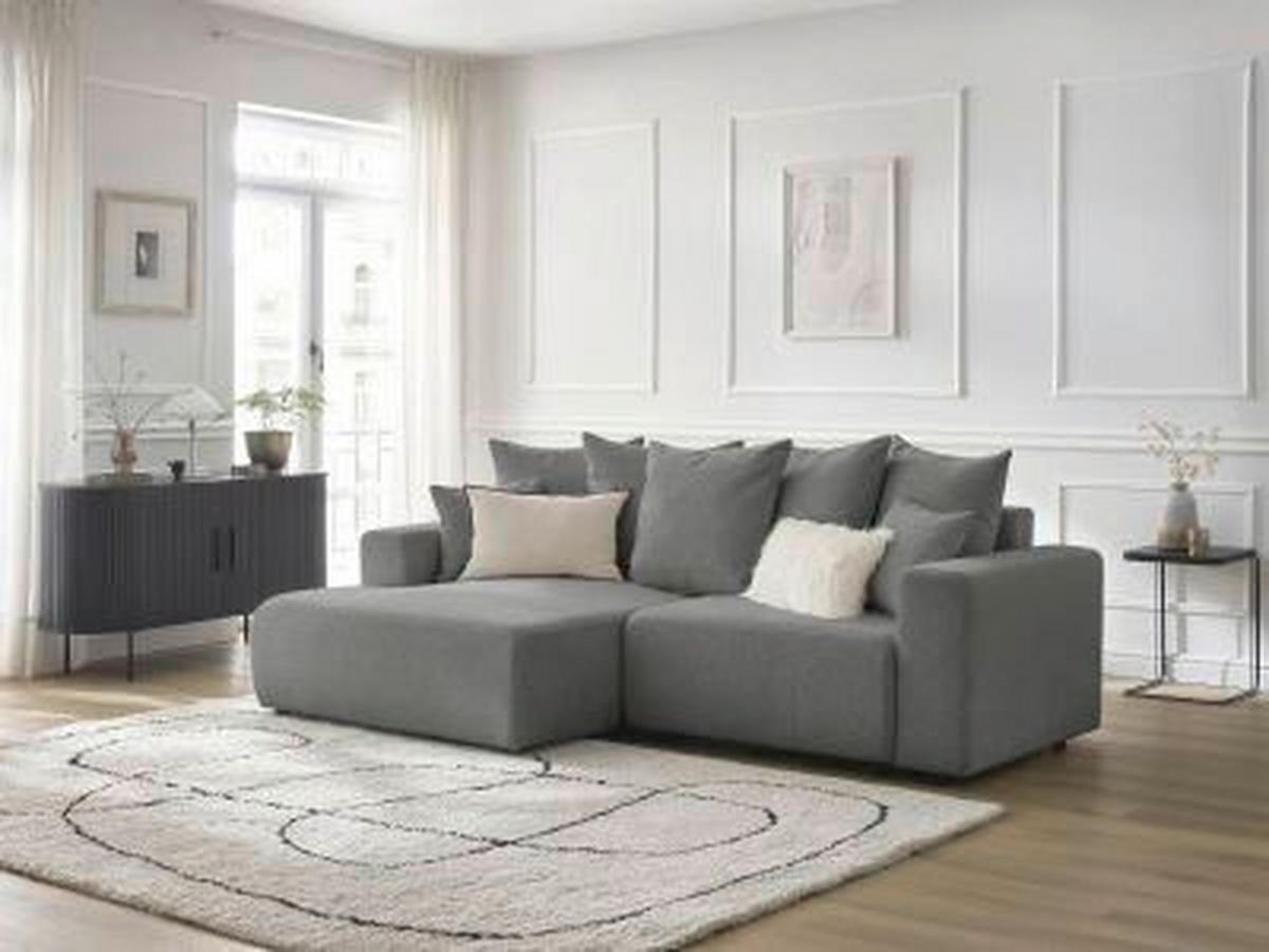 ECKSOFA Ottomane links  ATILLA Dunkelgrau Flachgewebe  - Dunkelgrau/Schwarz, MODERN, Kunststoff/Textil (149/244cm)