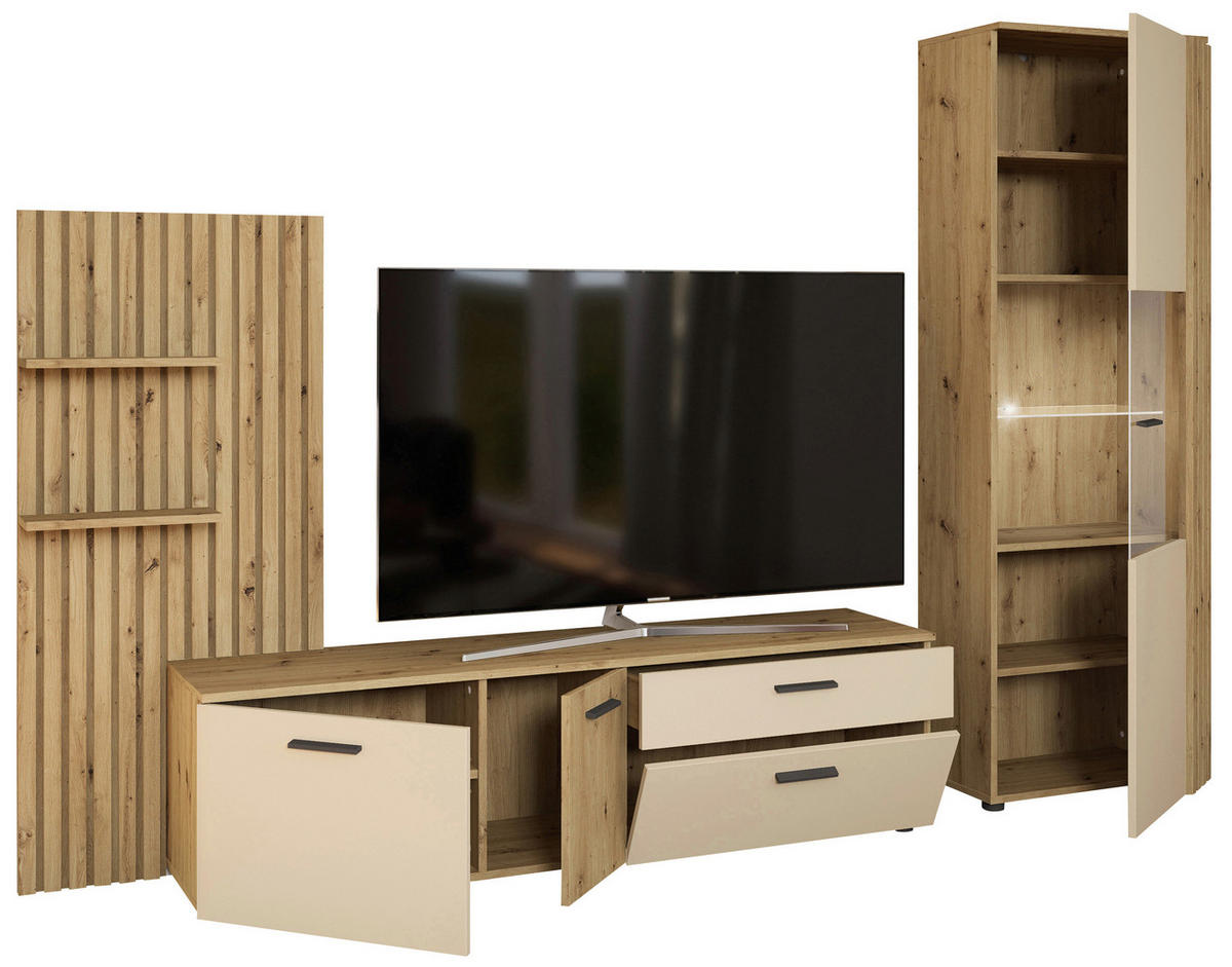 NAPPALI ÖSSZEÁLLÍTÁS krémszínű, Artisan tölgy  - krémszínű/fekete, Modern, műanyag/faalapú anyag (280/180/38cm)