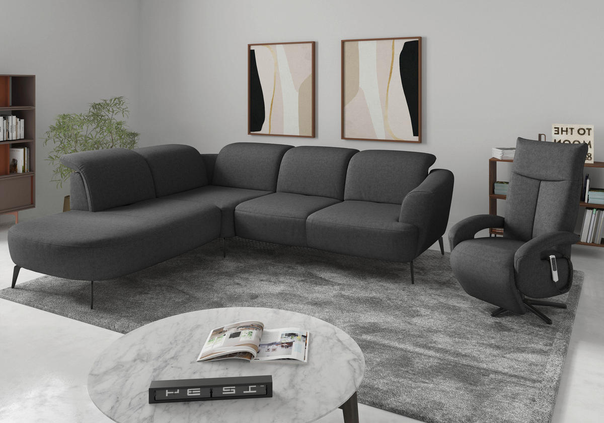 ECKSOFA in Flachgewebe Dunkelgrau  - Dunkelgrau/Schwarz, Konventionell, Textil/Metall (267/300cm) - Sit & More