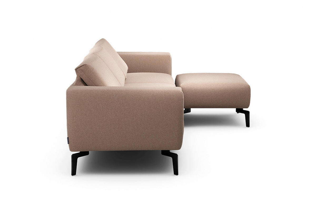 Dreisitzer inkl. Hocker in Chenille Rosa  - Schwarz/Rosa, Design, Textil/Metall (250/86/86-94cm) - SENSOO