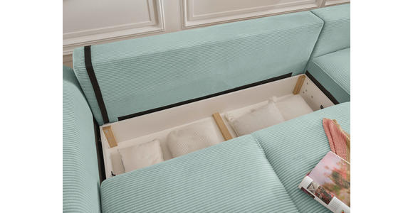 ECKSOFA Salbeigrün Cord  - Salbeigrün/Schwarz, KONVENTIONELL, Kunststoff/Textil (318/197cm) - Hom`in