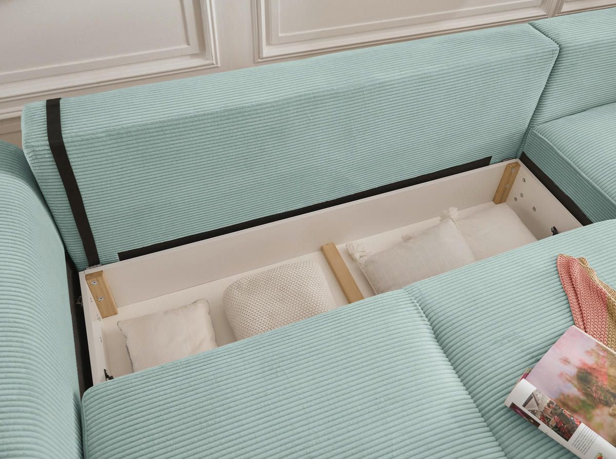 ECKSOFA Salbeigrün Cord  - Salbeigrün/Schwarz, KONVENTIONELL, Kunststoff/Textil (318/197cm) - Hom`in