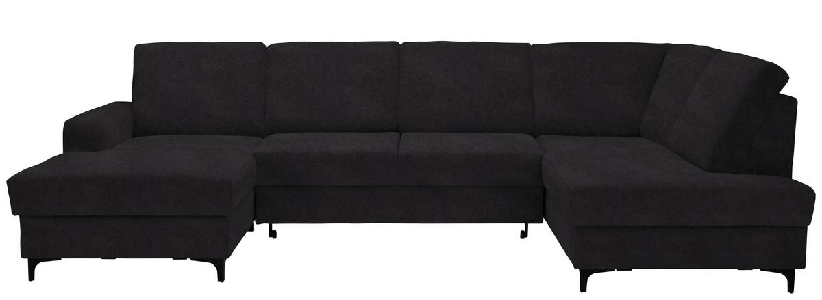 WOHNLANDSCHAFT Graphitfarben Flachgewebe  - Schwarz/Graphitfarben, KONVENTIONELL, Textil/Metall (167/317/185cm) - Stylife