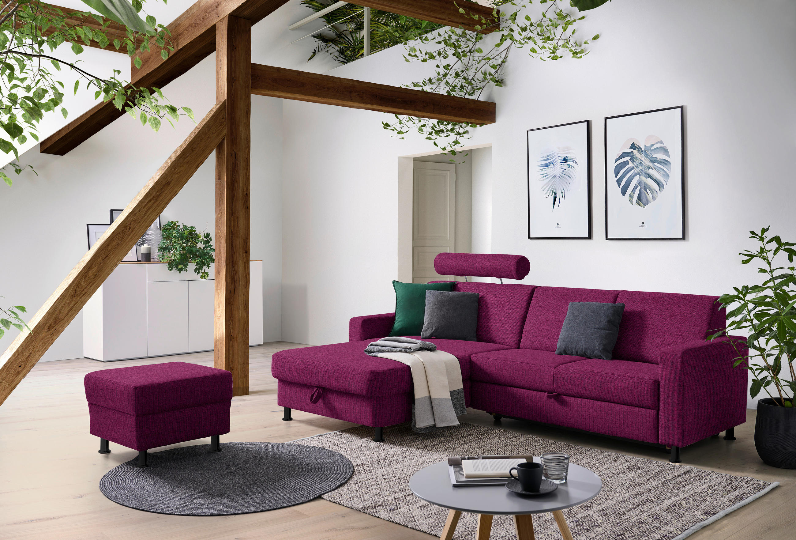 ECKSOFA in Webstoff Lila  - Lila/Schwarz, Design, Kunststoff/Textil (165/257cm) - Xora