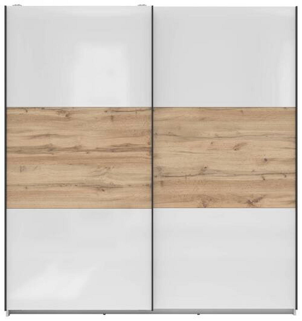 SCHWEBETÜRENSCHRANK 183/195,5/60 cm 2-türig Eiche Wotan, Weiß Hochglanz  - Weiß Hochglanz/Anthrazit, MODERN, Holzwerkstoff/Metall (183/195,5/60cm) - MID.YOU