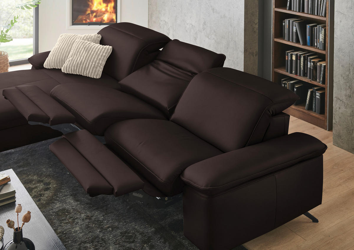 ECKSOFA  Echtleder Braun  - Schwarz/Braun, Design, Leder/Metall (169/307cm) - Beldomo Premium