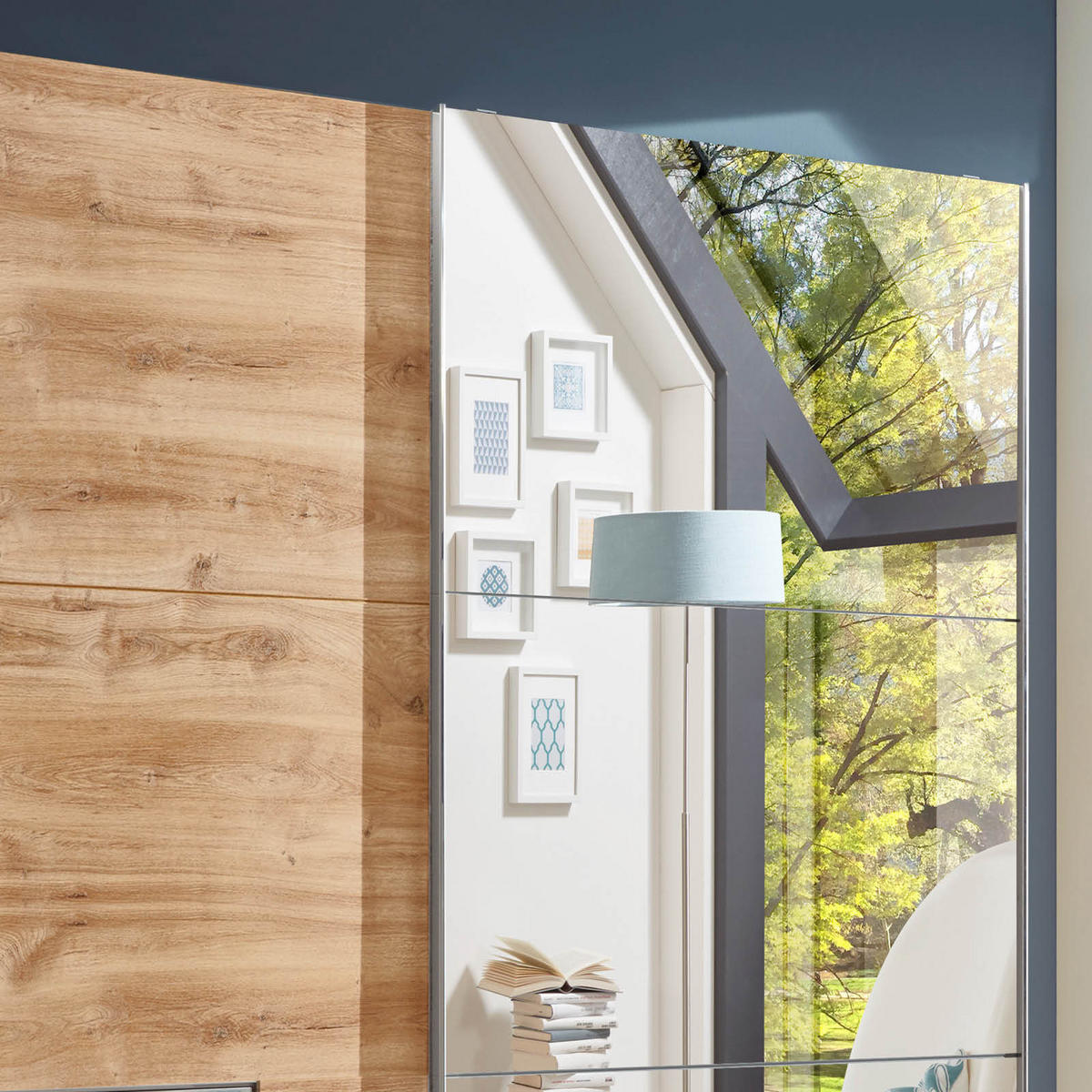 SCHWEBETÜRENSCHRANK in Eichefarben  - Chromfarben/Eichefarben, Modern, Glas/Holzwerkstoff (250/216/65cm) - MID.YOU