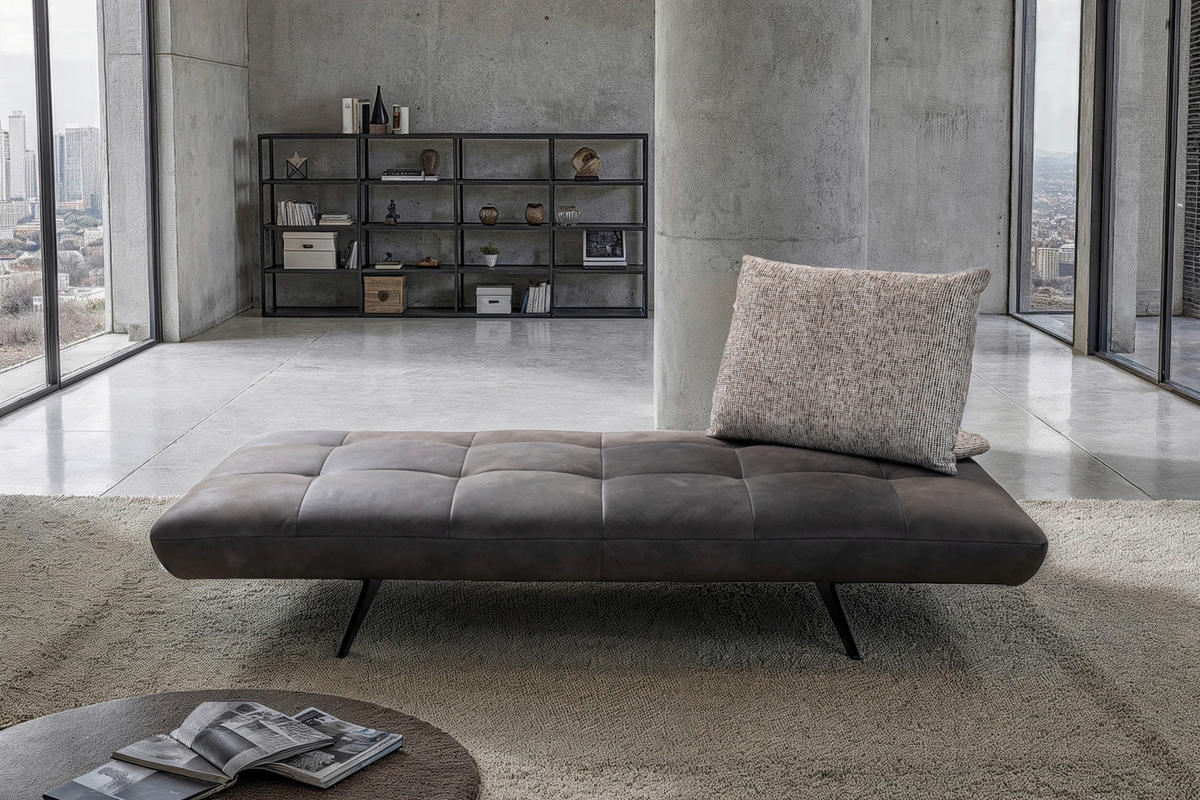 RÉCAMIERE  in Mikrofaser Braun, Cappuccino  - Schwarz/Braun, Design, Textil/Metall (210/105/115cm) - Moderano