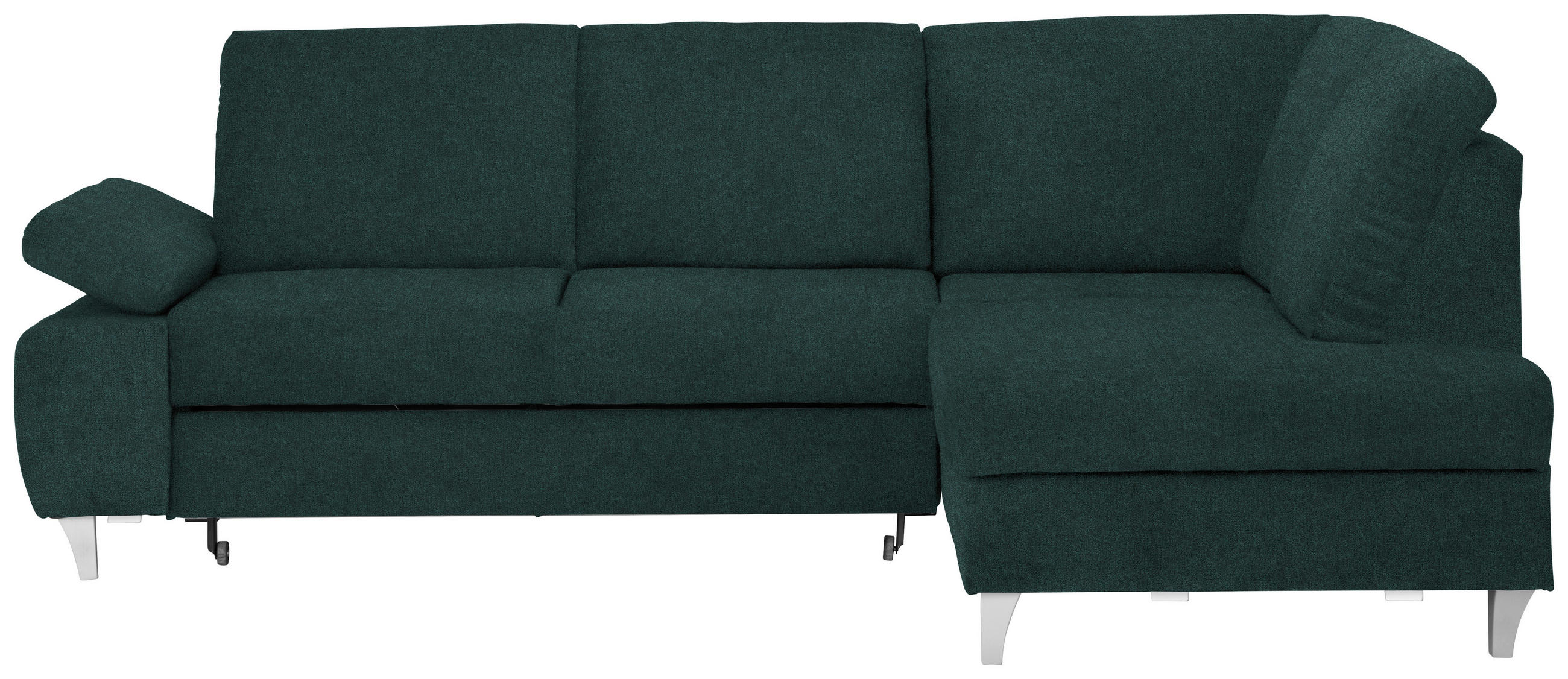 ECKSOFA in Flachgewebe Dunkelgrün  - Dunkelgrün/Silberfarben, Konventionell, Holz/Textil (255/186cm) - Cantus