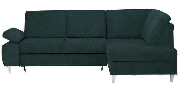 ECKSOFA in Flachgewebe Dunkelgrün  - Dunkelgrün/Silberfarben, KONVENTIONELL, Holz/Textil (255/186cm) - Cantus