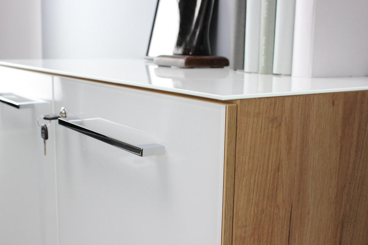 AKTENSCHRANK 80/120/37 cm  - Weiss/Eichefarben, Modern, Glas/Holzwerkstoff (80/120/37cm) - Germania