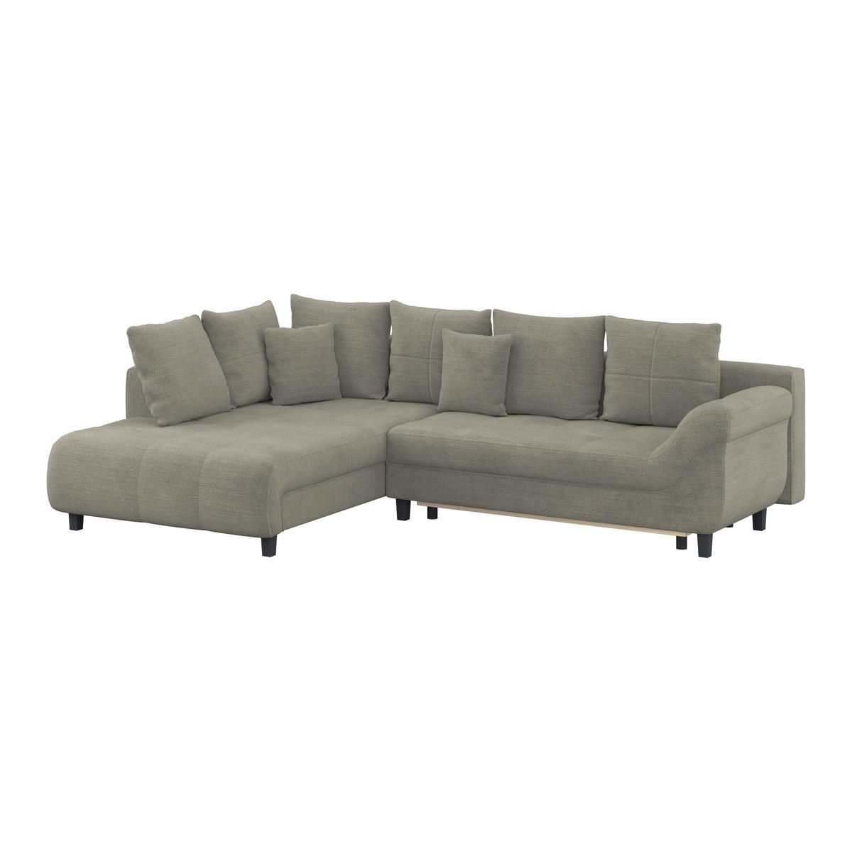 ECKSOFA MENDOZA NEW Sandfarben Chenille, Struktur Zierkissen, Rückenkissen, Bettkasten  - Sandfarben/Schwarz, KONVENTIONELL, Textil (197/309cm) - MID.YOU