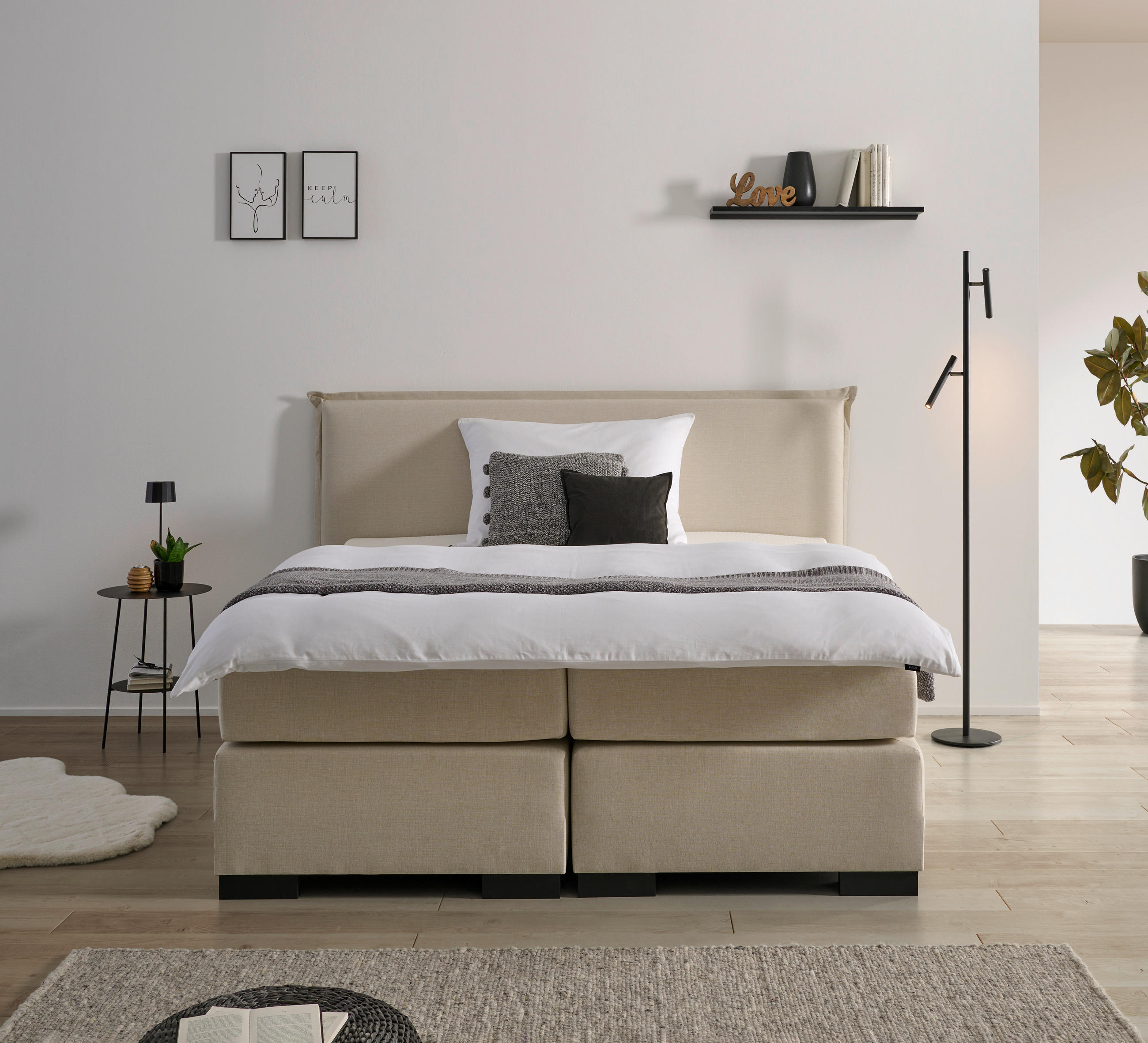 BOXSPRINGBETT 180/200 cm  in Beige  - Beige/Schwarz, MODERN, Karton/Holz (180/200cm) - MID.YOU