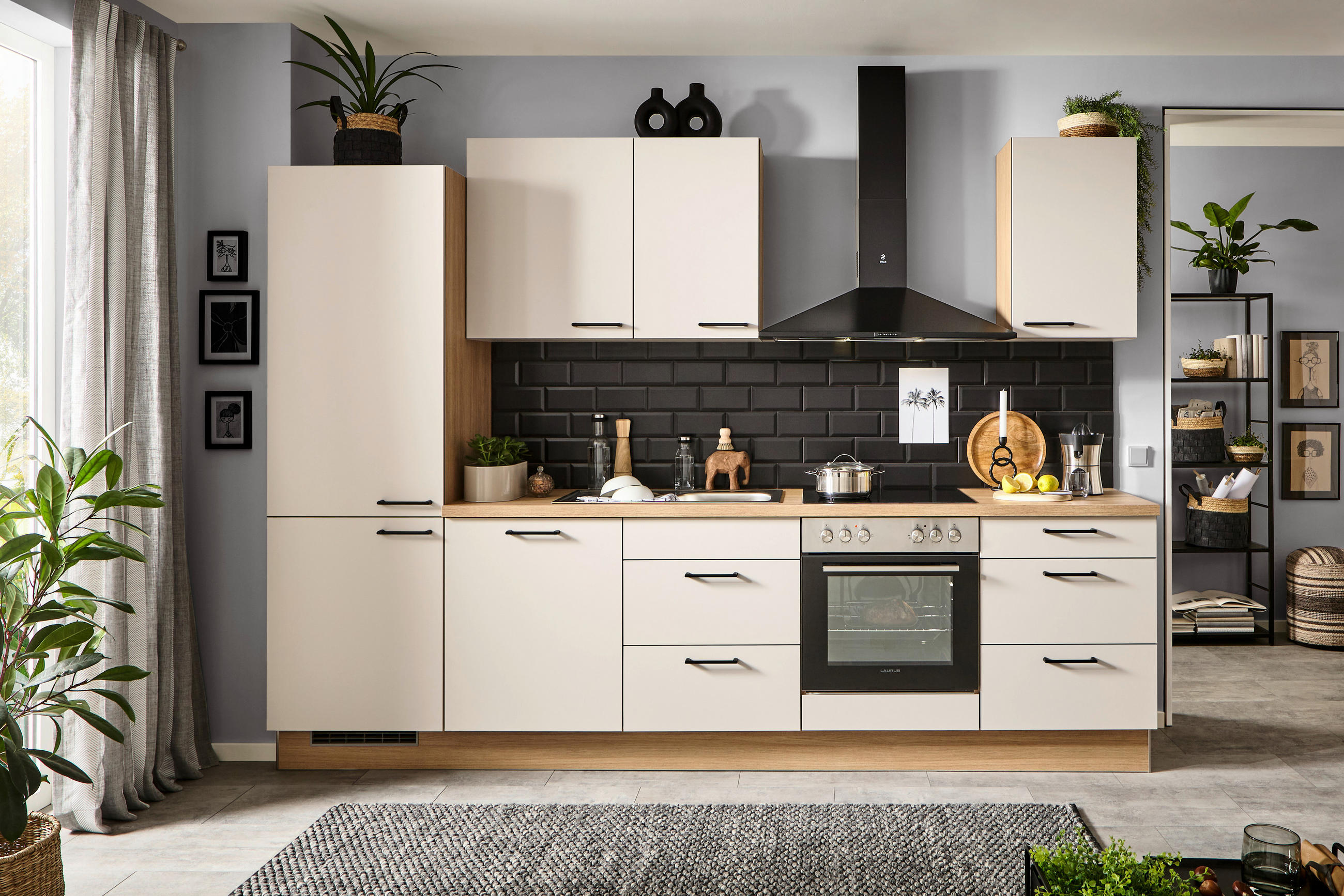 KÜCHENBLOCK XO 8  in Grau, Eichefarben  - Edelstahlfarben/Alteiche, Design, Holzwerkstoff/Metall - Xora