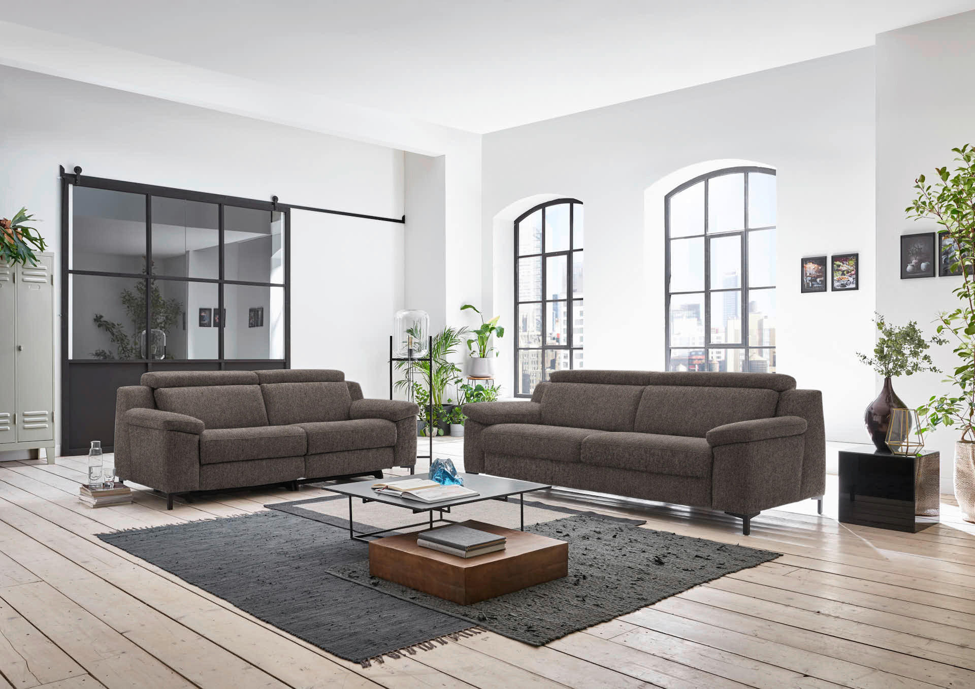 3-SITZER-SOFA in Chenille Graubraun  - Graubraun/Schwarz, Design, Textil/Metall (230/104/104cm) - Valdera