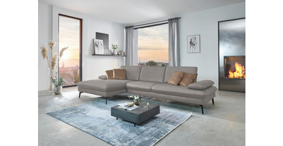 ECKSOFA in Echtleder Hellgrau 157/325 cm - Hellgrau/Schwarz, Design, Leder/Metall (157/325cm) - Dieter Knoll