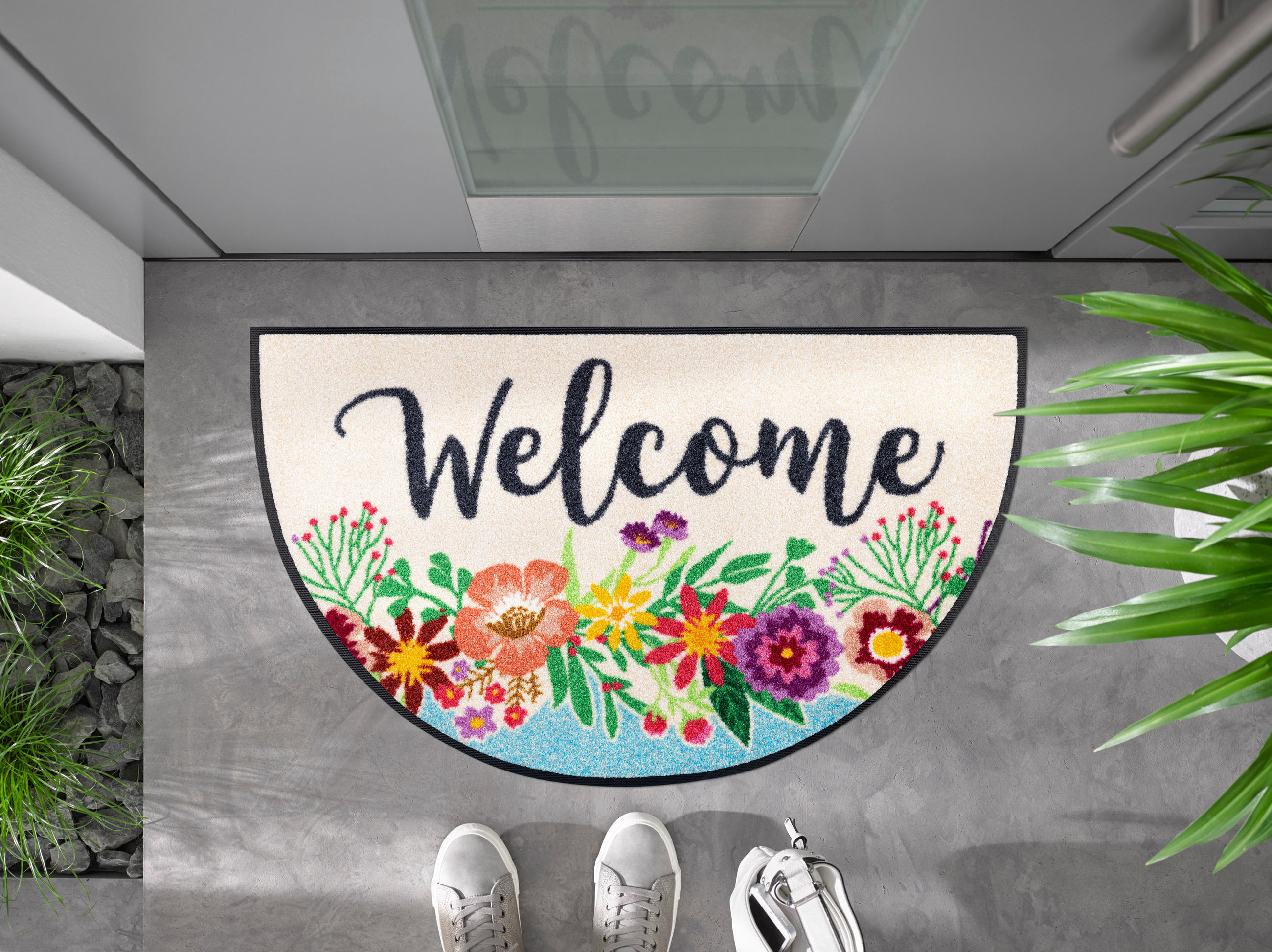 FUßMATTE 50/85 cm Welcome Blooming  - Multicolor, KONVENTIONELL, Kunststoff/Textil (50/85cm) - wash+dry