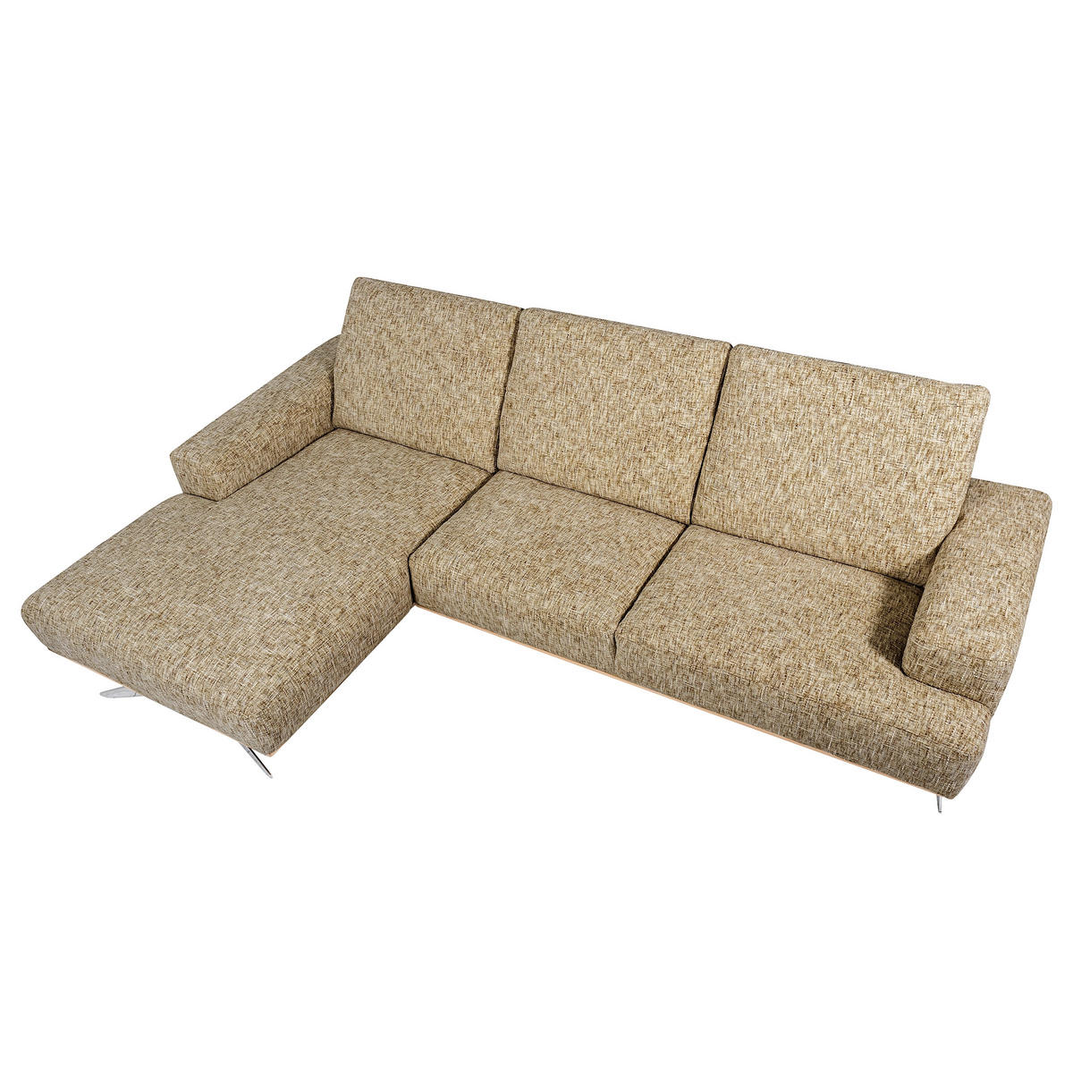 ECKSOFA PORTLAND in Struktur Hellbraun Kopfteilverstellung  187/295 cm  - Chromfarben/Hellbraun, Design, Holz/Textil (187/295cm) - Livetastic