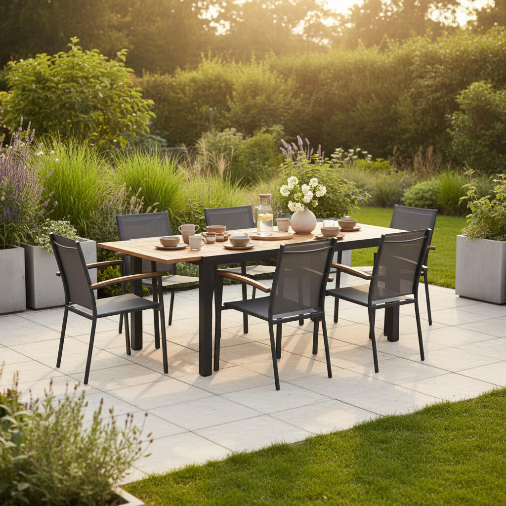 GARTENTISCH 150-200/90	90/75 cm  - Schwarz/Akaziefarben, KONVENTIONELL, Holz/Metall (150-200/90	90/75cm) - Gardenson