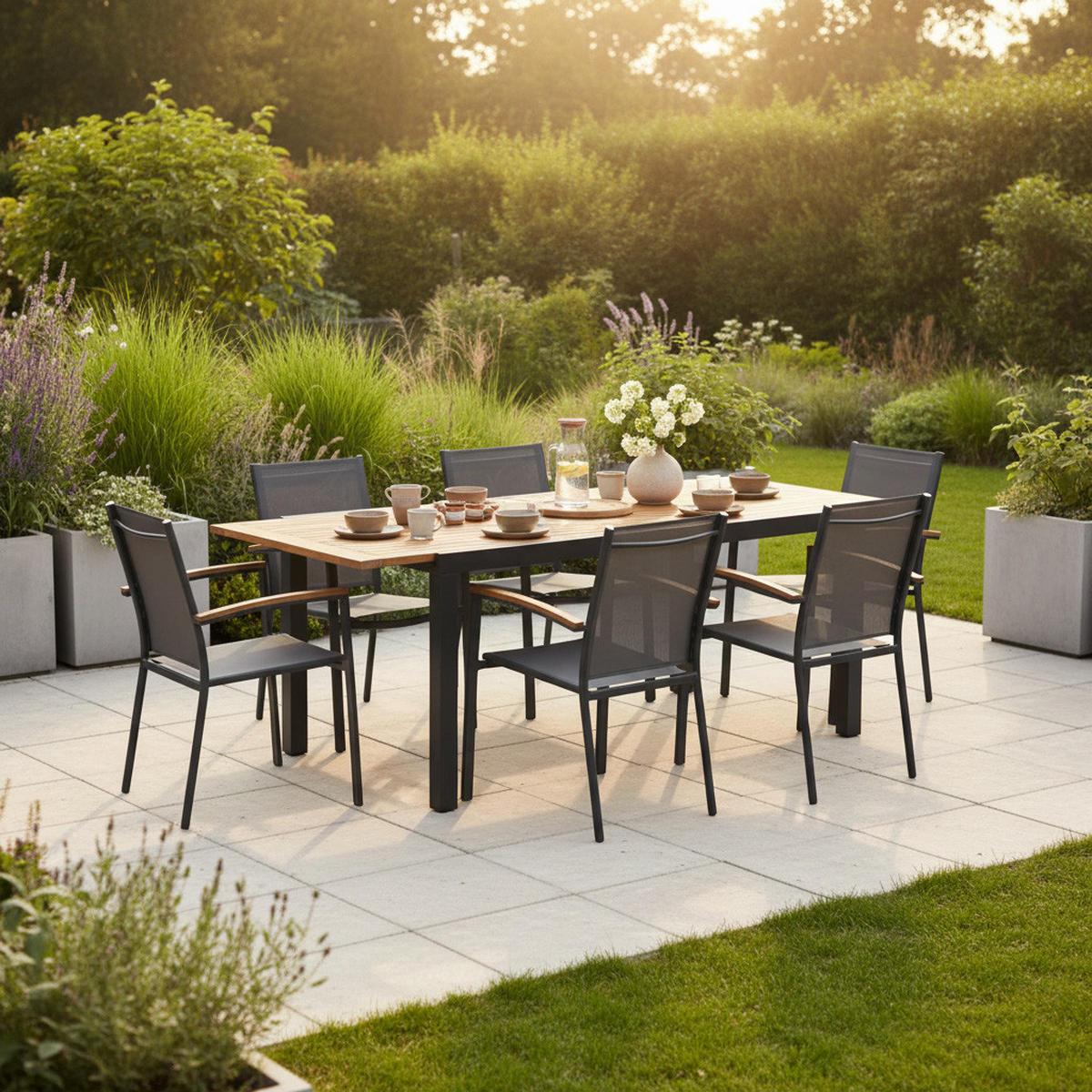 GARTENTISCH 150-200/90	90/75 cm Holz, Metall rechteckig  - Schwarz/Akaziefarben, KONVENTIONELL, Holz/Metall (150-200/90	90/75cm) - Gardenson