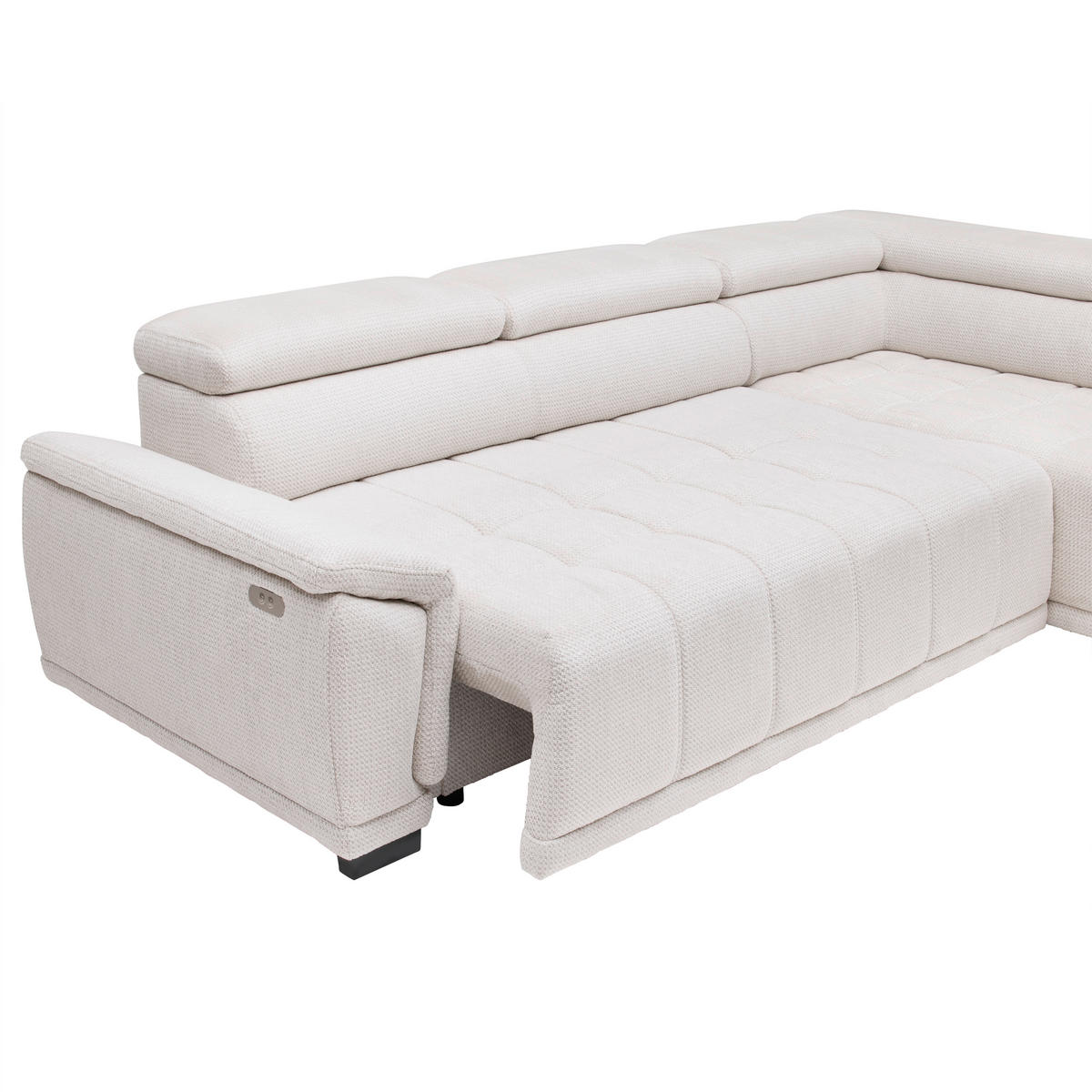 HÖRNSOFFA i chenille, vävt tyg gråvit  - gråvit/svart, Modern, textil/plast (283/106cm) - MID.YOU