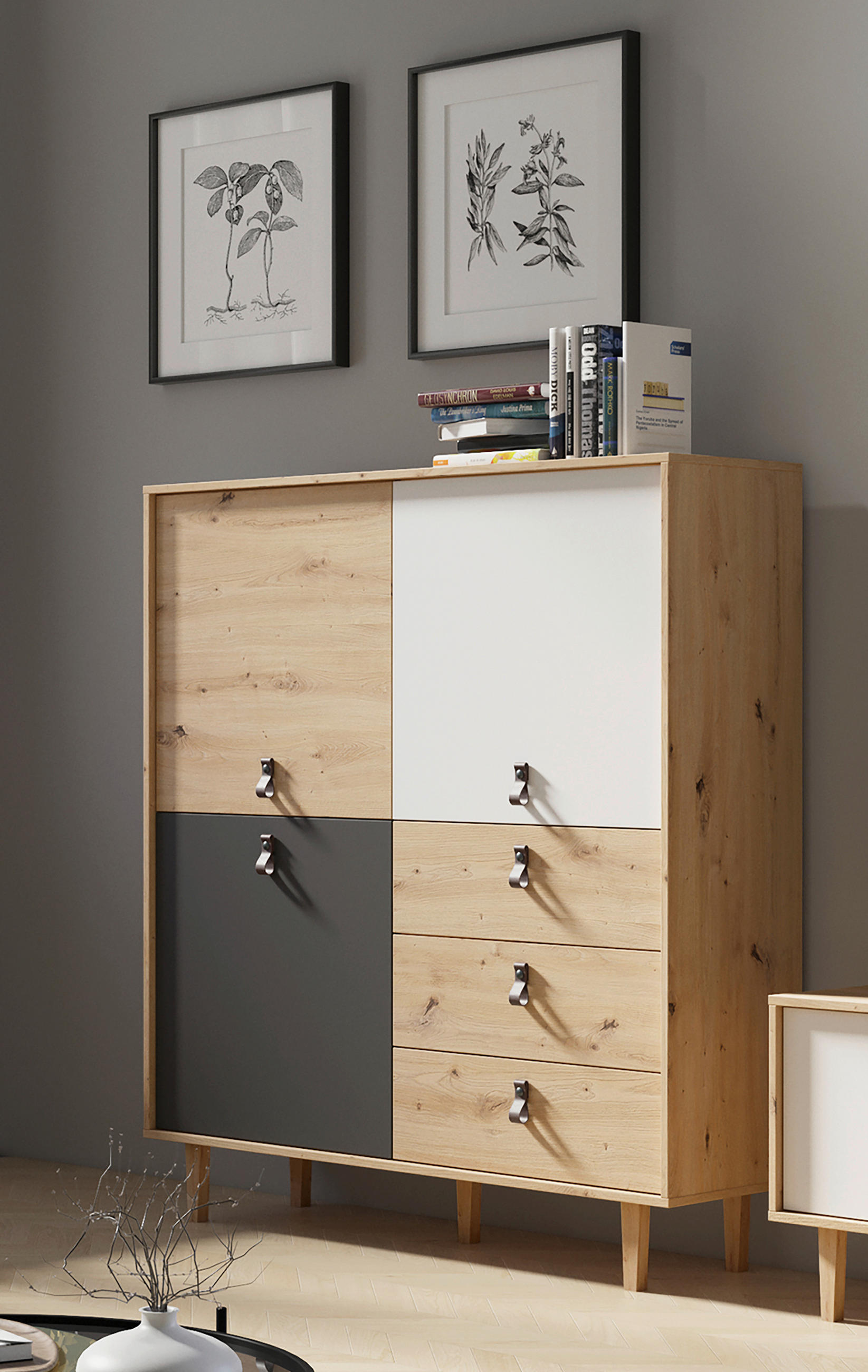 HIGHBOARD  in 120/135/36,5 cm  - Eichefarben/Anthrazit, Design, Holz/Holzwerkstoff (120/135/36,5cm) - MID.YOU