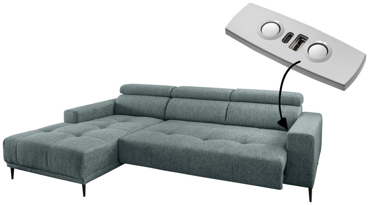 ECKSOFA Mintgrau Chenille  - Mintgrau/Schwarz, KONVENTIONELL, Textil/Metall (188/276cm) - Livetastic