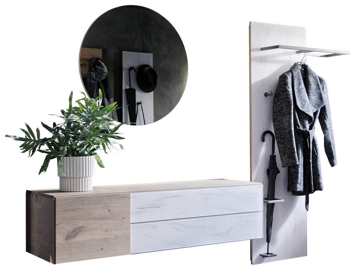 GARDEROBE 3-teilig  in 220/194/42,6 cm  - Wildeiche/Weiss, Natur, Glas/Holz (220/194/42,6cm) - Voglauer
