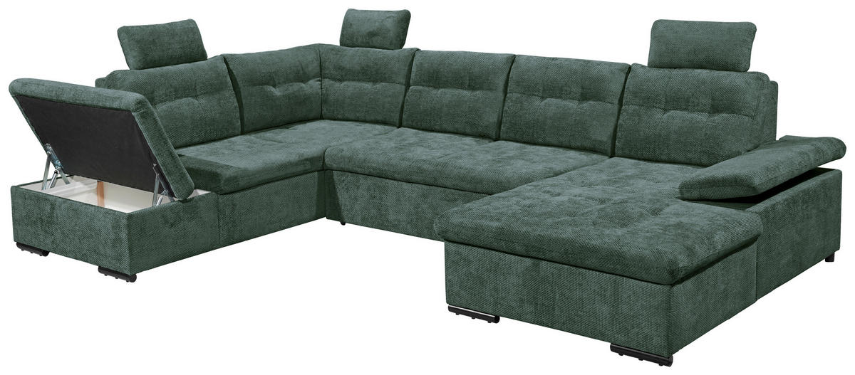 WOHNLANDSCHAFT RONDA Dunkelgrün Webstoff  - Dunkelgrün/Schwarz, Basics, Kunststoff/Textil (218/324/170cm) - Livetastic