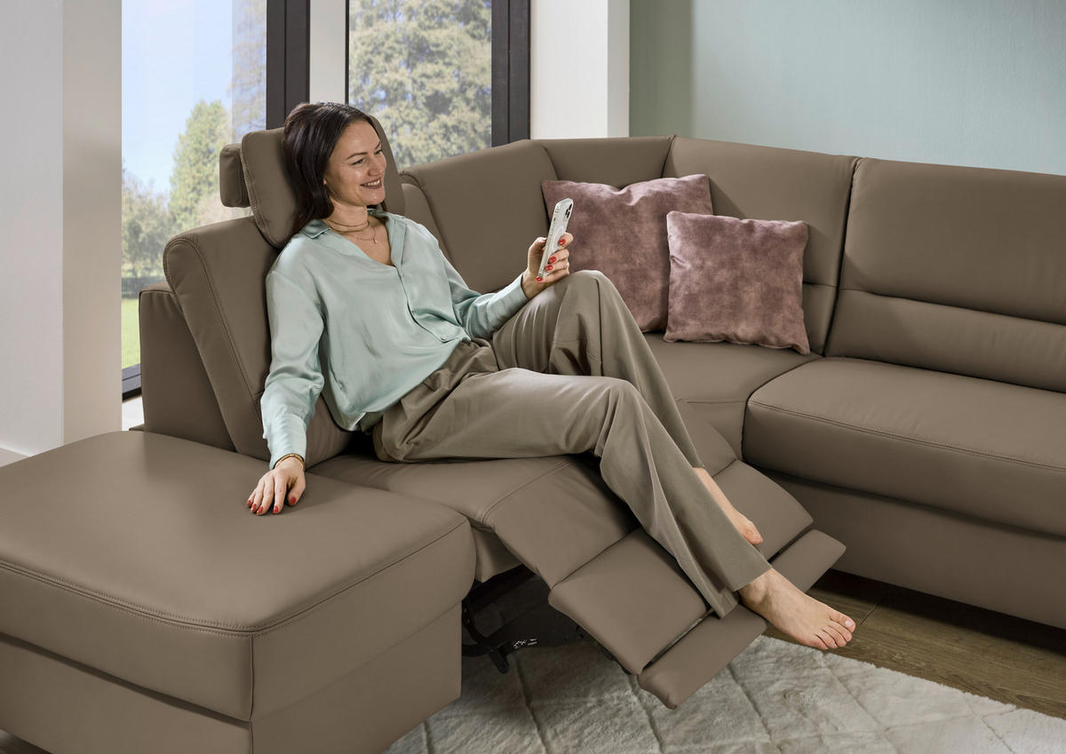 ECKSOFA  in Echtleder Graubraun  249/290 cm  - Graubraun/Schwarz, KONVENTIONELL, Leder/Metall (249/290cm) - Beldomo Premium