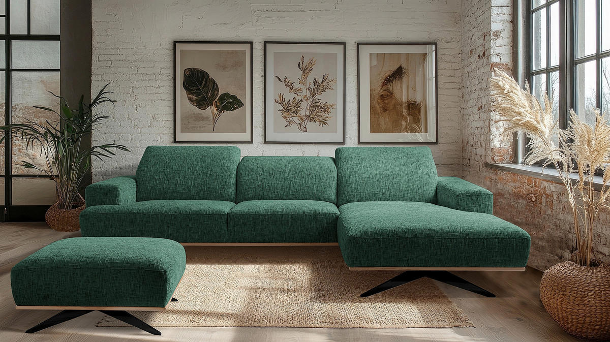 ECKSOFA Struktur Grün  - Schwarz/Grün, Design, Holz/Textil (295/187cm) - Livetastic